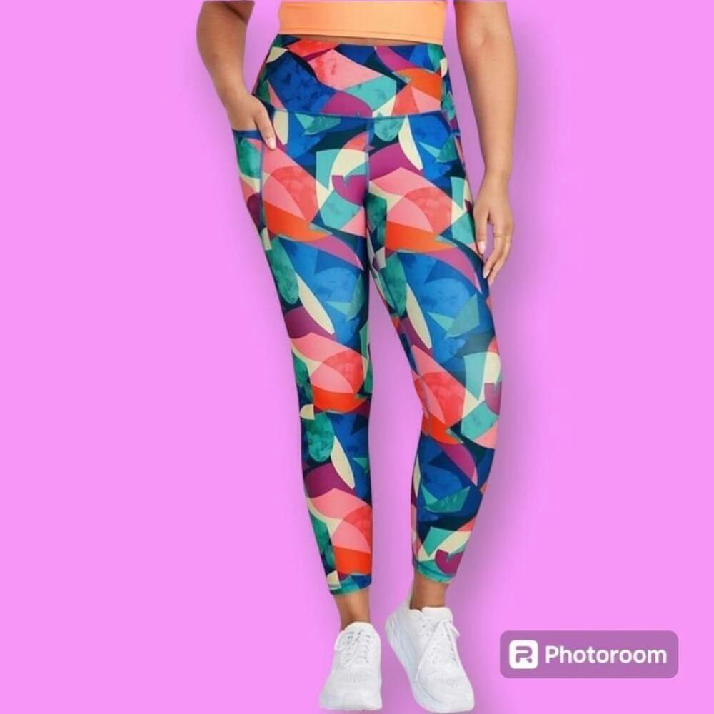 Old Navy Pink Geometric High-Waisted PowerSoft 7/8 Leggings Size 2X